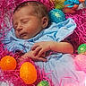 Meadow joined the competition — help win amazing prizes! baby, newborn, sleeping, blue_clothing, pink_shredded_paper, easter_eggs, glitter, orange_eggs, green_eggs, blue_egg, golden_bunny, chocolate_bunny, festive, holiday, cute, infant, peaceful, soft_texture, portrait, indoor
