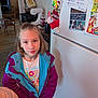 Ama joined the competition — help win amazing prizes! child, indoor, refrigerator, jacket, photo, magnet, kitchen, person, floor, wooden_floor, doorway, table, chair, bottle, appliance, clothing, casual, portrait, young_girl, standing