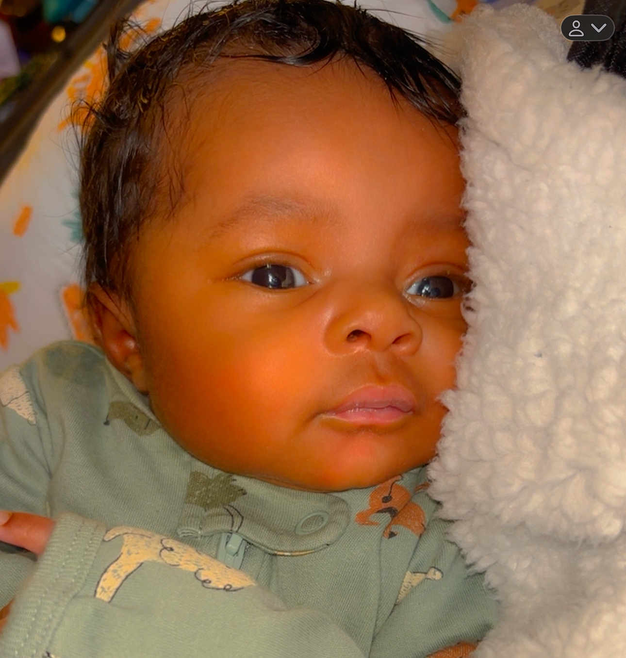 Jedidiah joined the competition — help win amazing prizes! baby, infant, face, eyes, blanket, onesie, clothing, cute, sleepwear, soft_texture, newborn, portrait, closeup, child, resting, indoors, cozy, skin, expression, comfort