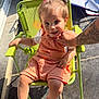 Ayline a rejoint le concours — aidez-le/la à gagner de superbes lots ! toddler, child, green_chair, orange_romper, sunlight, tattooed_hand, smiling, outdoor, concrete_floor, playful_hairstyle, person, happy, cute, baby, barefoot, seat, summer, shadow, casual_clothing, portrait