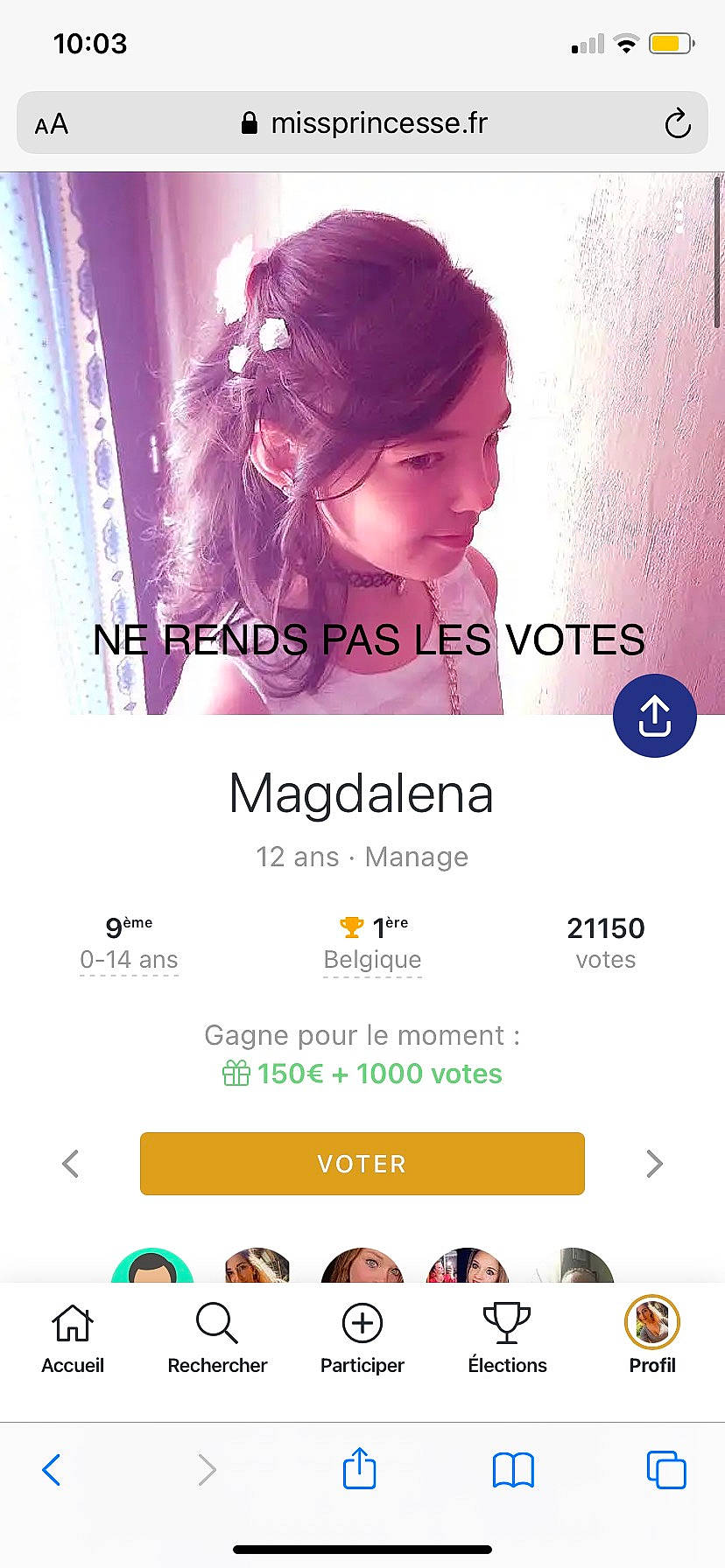 Elora a rejoint le concours — aidez-le/la à gagner de superbes lots ! advertising, audio_equipment, brand, communication_device, eyelash, font, gadget, graphic_design, hair_coloring, happy, logo, magenta, material_property, multimedia, online_advertising, person, poster, product, screenshot, software