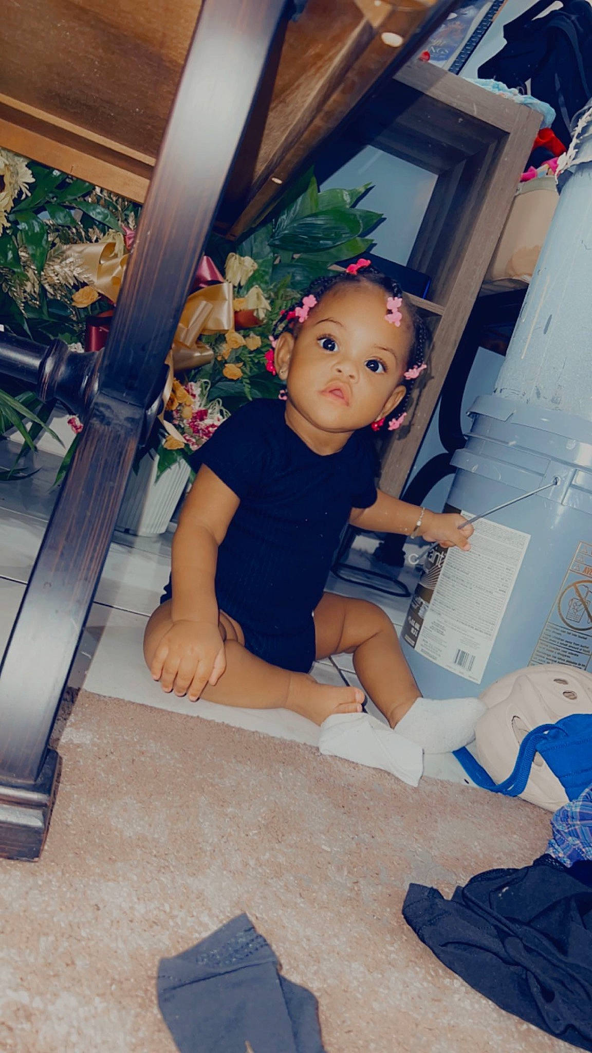 Autumn joined the competition — help win amazing prizes! baby, baby_toddler_clothing, child, electric_blue, event, floor, flooring, fun, hairstyle, happy, hardwood, human_leg, knee, leisure, person, plant, sitting, sock, thigh, toddler