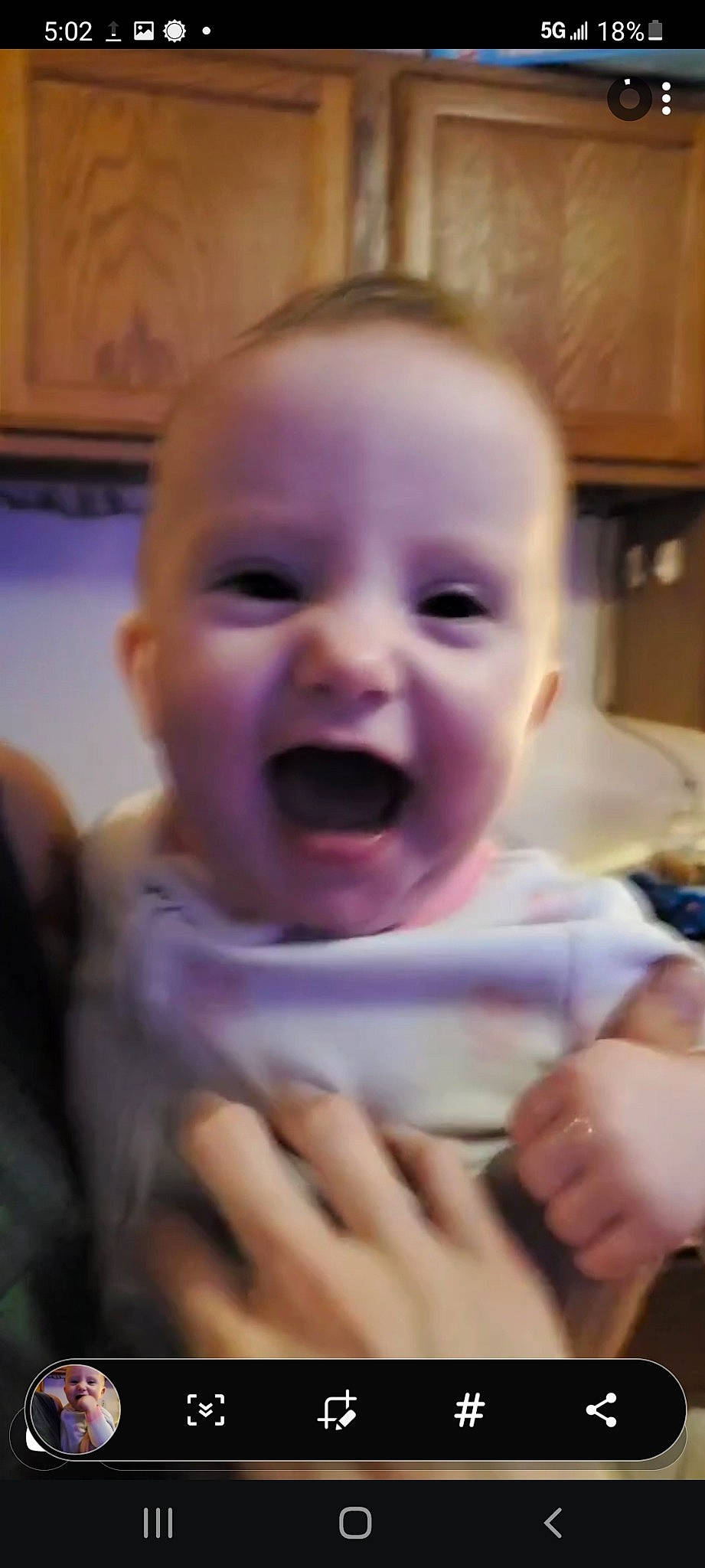 Isabelle is registered to the contest to win money with this photo: baby, baby_laughing, cheek, ear, finger, fun, gesture, happy, head, iris, jaw, lip, mouth, nose, person, skin, smile, thumb, toddler, tongue