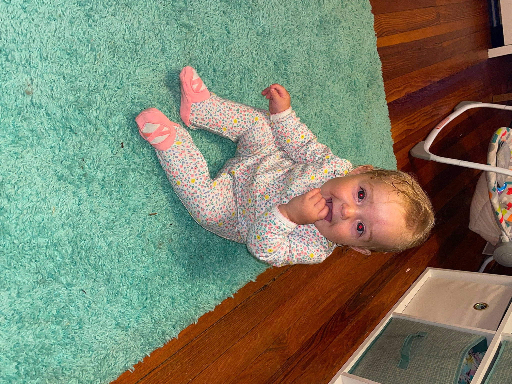 Oaklynne joined the competition — help win amazing prizes! baby, baby_products, baby_toddler_clothing, child, comfort, flooring, foot, fun, gadget, hardwood, human_leg, knee, leisure, pattern, person, play, room, sitting, sock, toddler