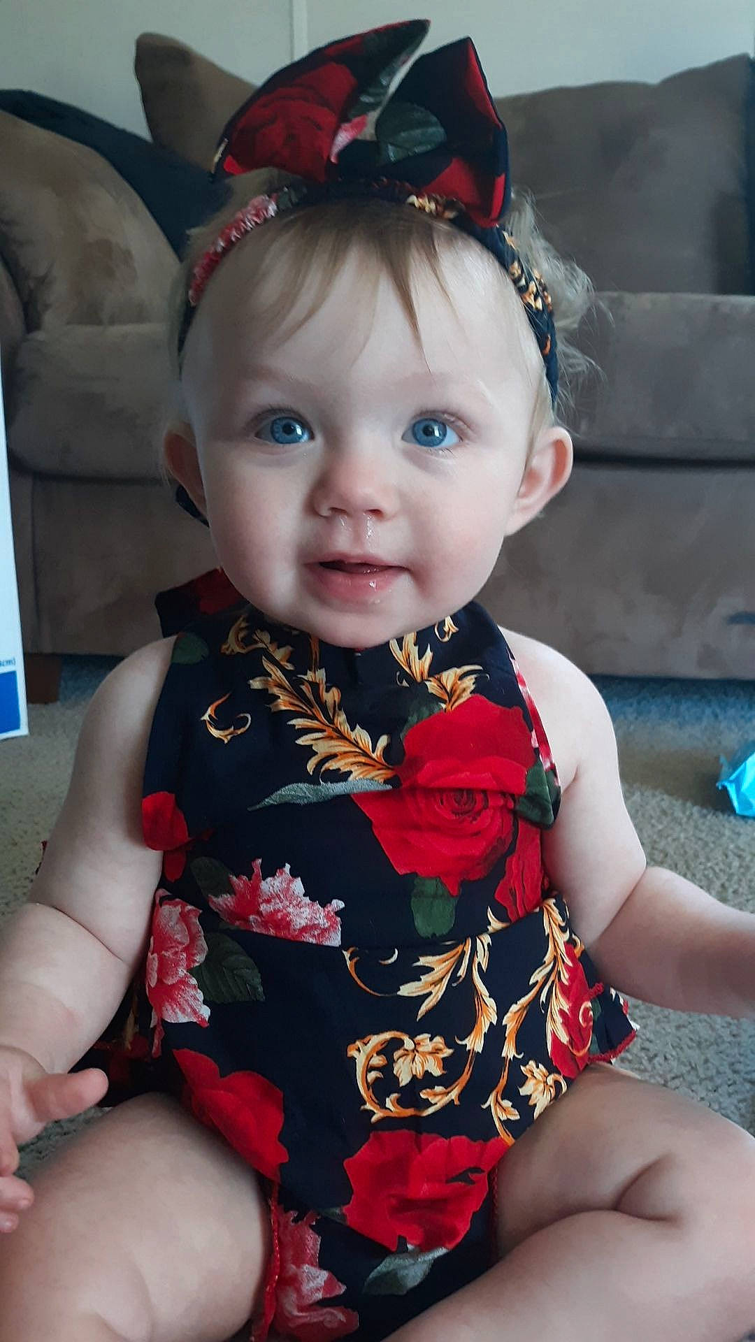 Darla is registered to the contest to win money with this photo: baby, baby_toddler_clothing, child, child_model, fashion_accessory, hair_accessory, headband, headgear, person, toddler