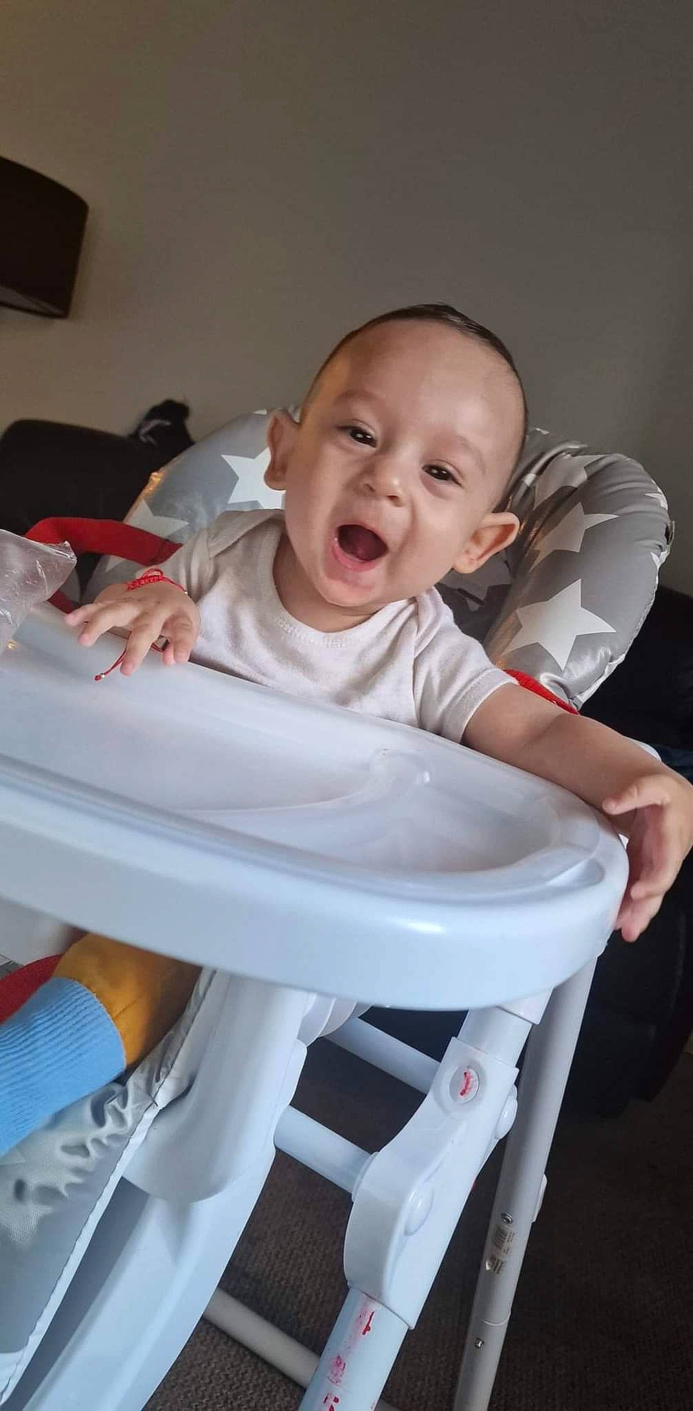 Damian joined the competition — help win amazing prizes! baby, baby_laughing, baby_products, baby_safety, baby_toddler_clothing, cheek, child, cleanliness, comfort, fun, happy, laugh, person, plastic, room, sitting, sleeve, smile, t_shirt, toddler