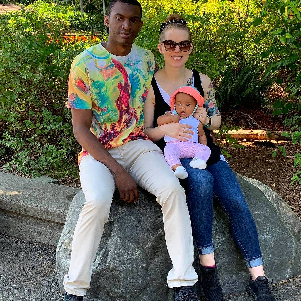 Jaylee is registered to the contest to win money with this photo: botany, child, cool, event, family, father, fun, glasses, grass, jeans, joy, leaf, leisure, people, person, photography, plant, sitting, smile, spring