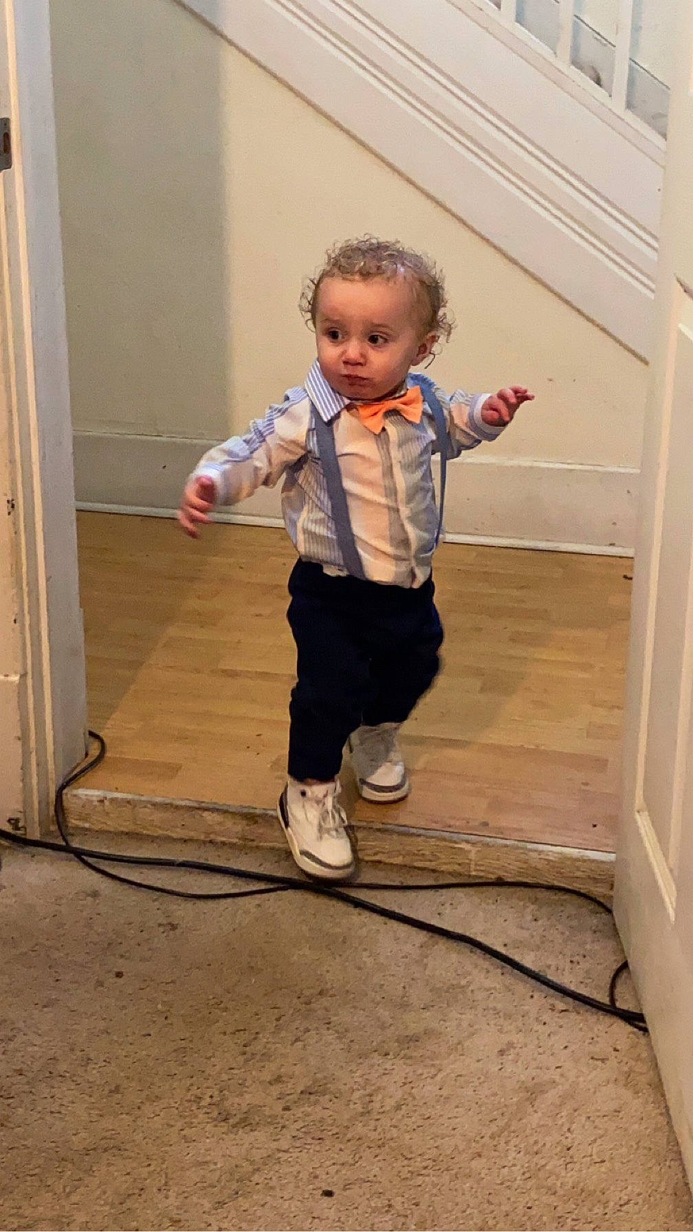 Emory joined the competition — help win amazing prizes! baby, baby_toddler_clothing, child, door, face, floor, flooring, foot, fun, happy, hardwood, pattern, person, play, room, sitting, sleeve, standing, toddler, wood