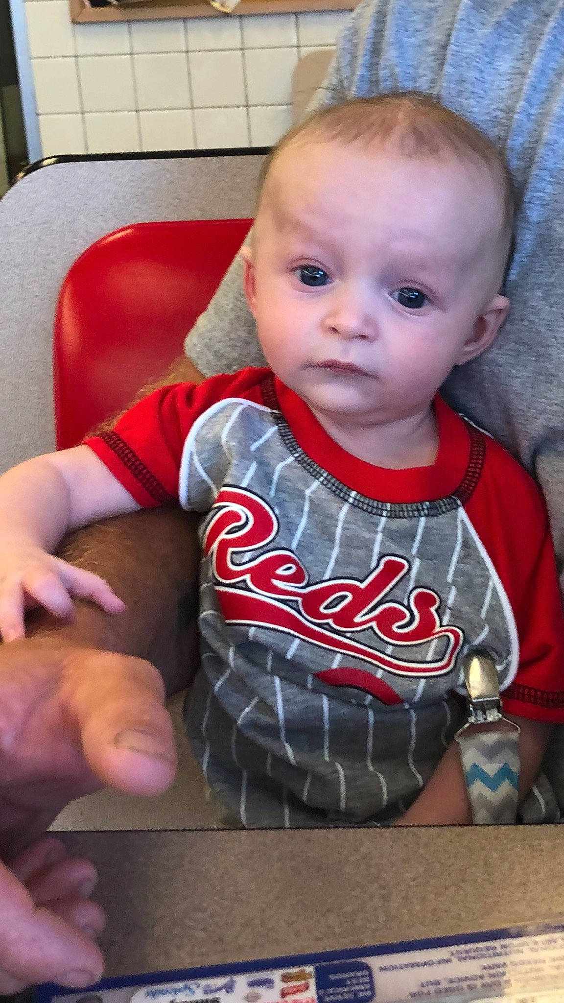 Donovyn is registered to the contest to win money with this photo: baby, baby_toddler_clothing, cheek, child, person, sitting, skin, smile, toddler