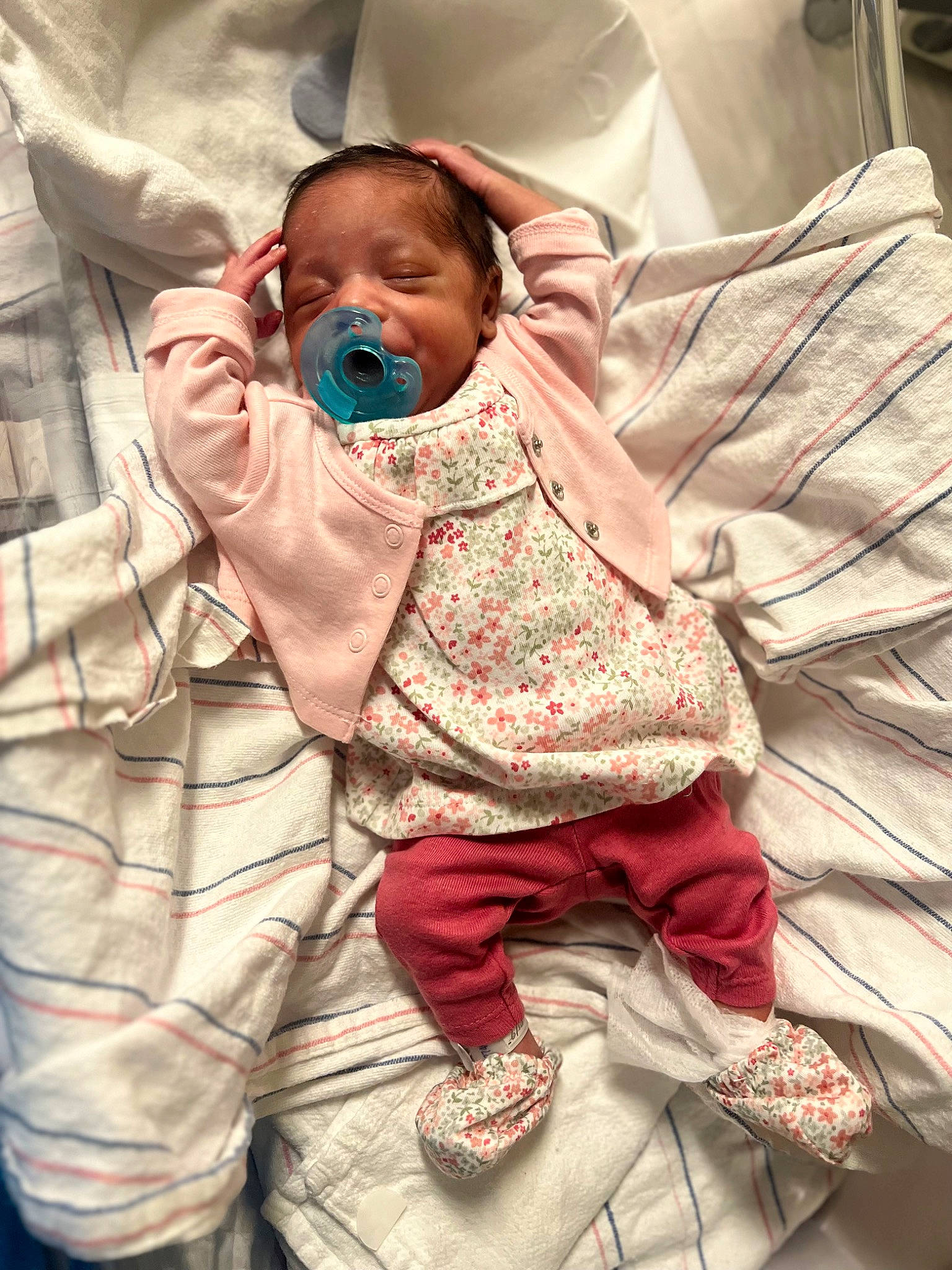 Aubriella joined the competition — help win amazing prizes! baby, baby_products, baby_toddler_clothing, cheek, child, comfort, event, face, fun, happy, hat, linens, pattern, person, pink, sitting, skin, sleeve, textile, toddler