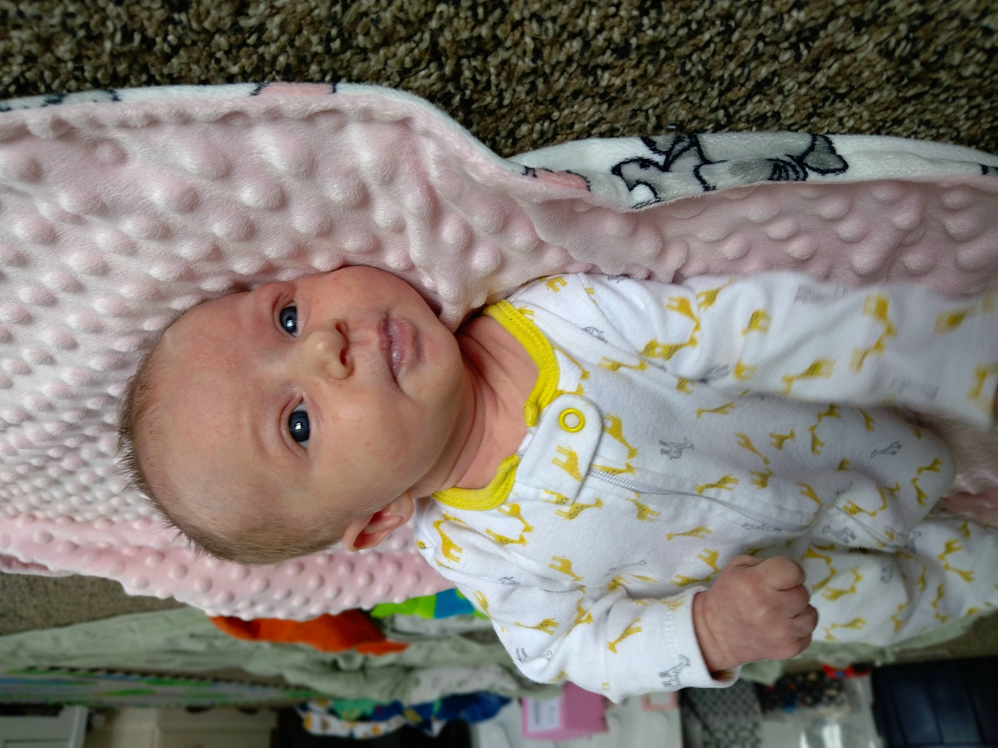 Lucy joined the competition — help win amazing prizes! baby, baby_products, baby_safety, baby_toddler_clothing, cheek, child, comfort, iris, linens, nose, pattern, person, room, skin, sleeve, textile, toddler