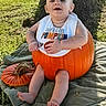 baby, infant, child, pumpkin, autumn, fall, outdoor, garden, tree, grass, blanket, orange, costume, pumpkin_costume, smiling, sitting, portrait, seasonal, nature, photography