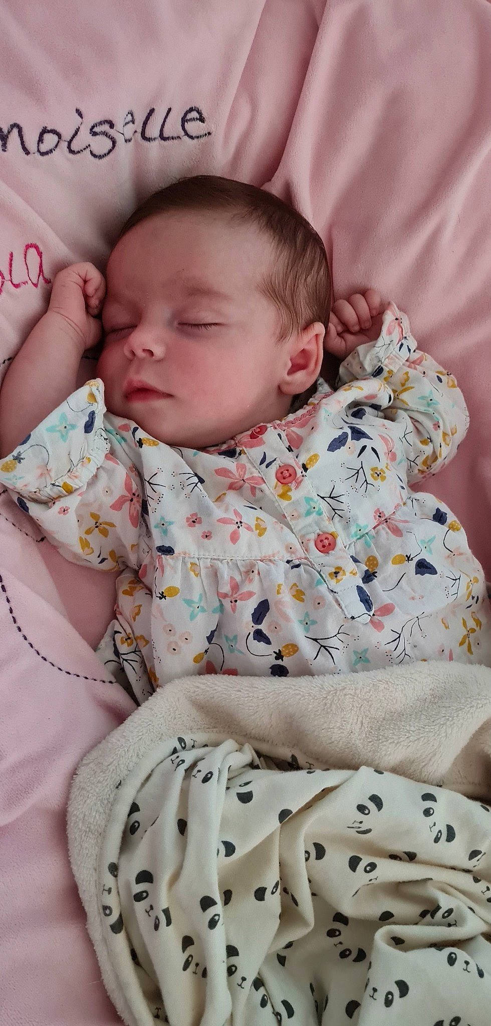 Thya participe au concours pour gagner de l'argent avec cette photo : baby, baby_sleeping, baby_toddler_clothing, cheek, child, chin, comfort, face, happy, head, linens, lip, nose, pattern, person, pink, skin, sleeve, t_shirt, textile