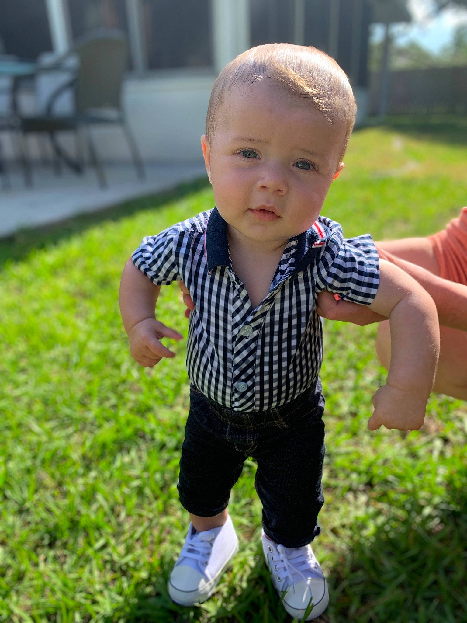 Cannon joined the competition — help win amazing prizes! baby, baby_toddler_clothing, cool, eye, face, facial_expression, fun, gesture, grass, grass_family, happy, leisure, nose, people_in_nature, person, plant, skin, sleeve, smile, standing