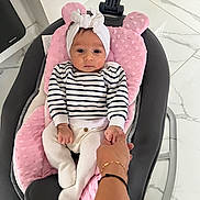 Brooke participe au concours pour gagner de l'argent avec cette photo : adult_hand, baby, baby_seat, child, comfort, cushion, cute, foot, footwear, headwrap, holding_hand, indoors, infant, knit_pants, marble_floor, modern_interior, person, pink_pillow, seated, striped_sweater