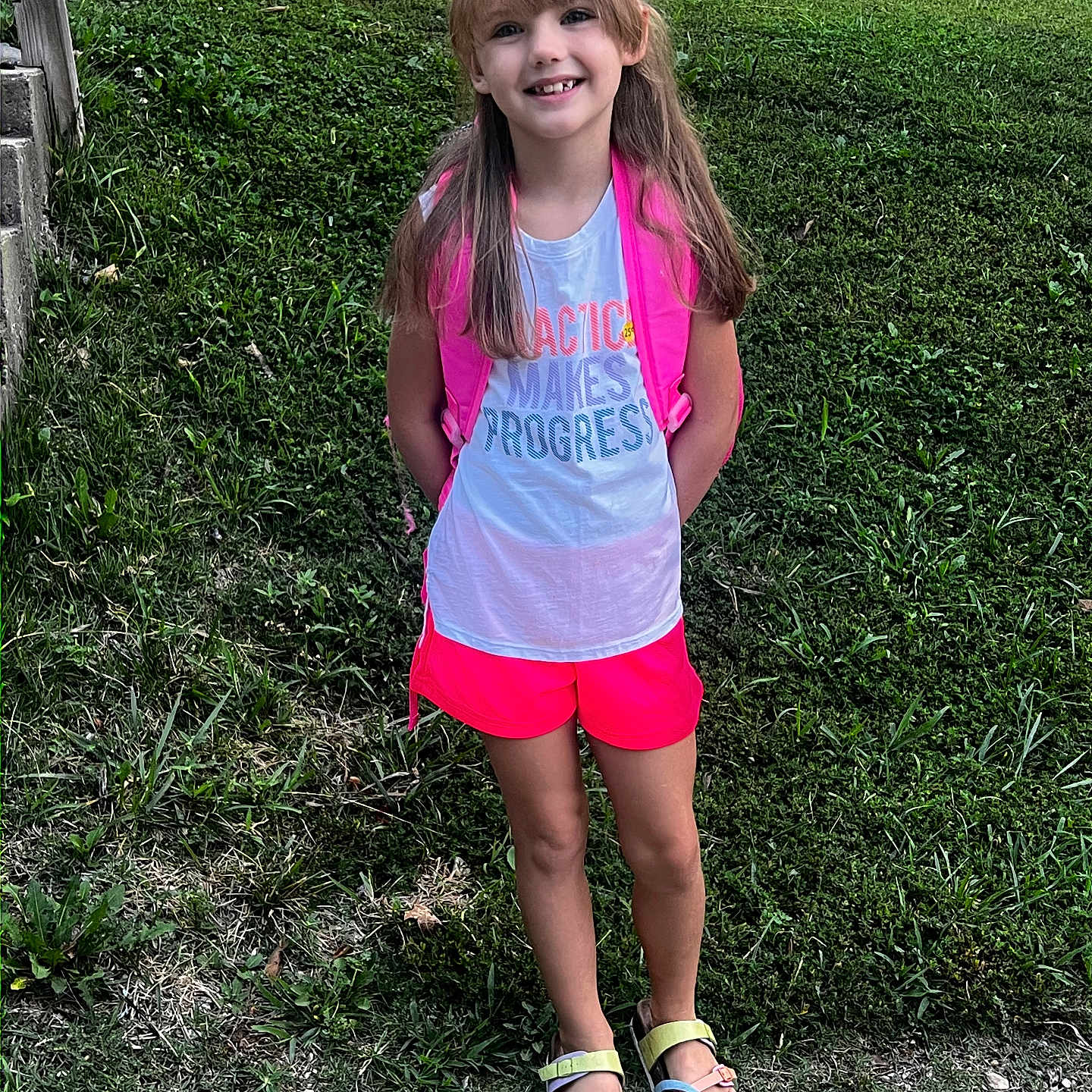 Kynnleigh joined the competition — help win amazing prizes! backyard, child, clothing, face, female, footwear, grass, head, nature, outdoors, park, person, photography, plant, portrait, sandal, shorts, standing, summer, yard