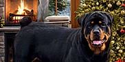 Zeus joined the competition — help win amazing prizes! christmas_decorations, christmas_tree, cozy, decor, dog, festive, fireplace, garland, holiday, indoor, ornaments, pets, presents, rottweiler, rug, smiling_dog, snow, window, winter, wood_floor