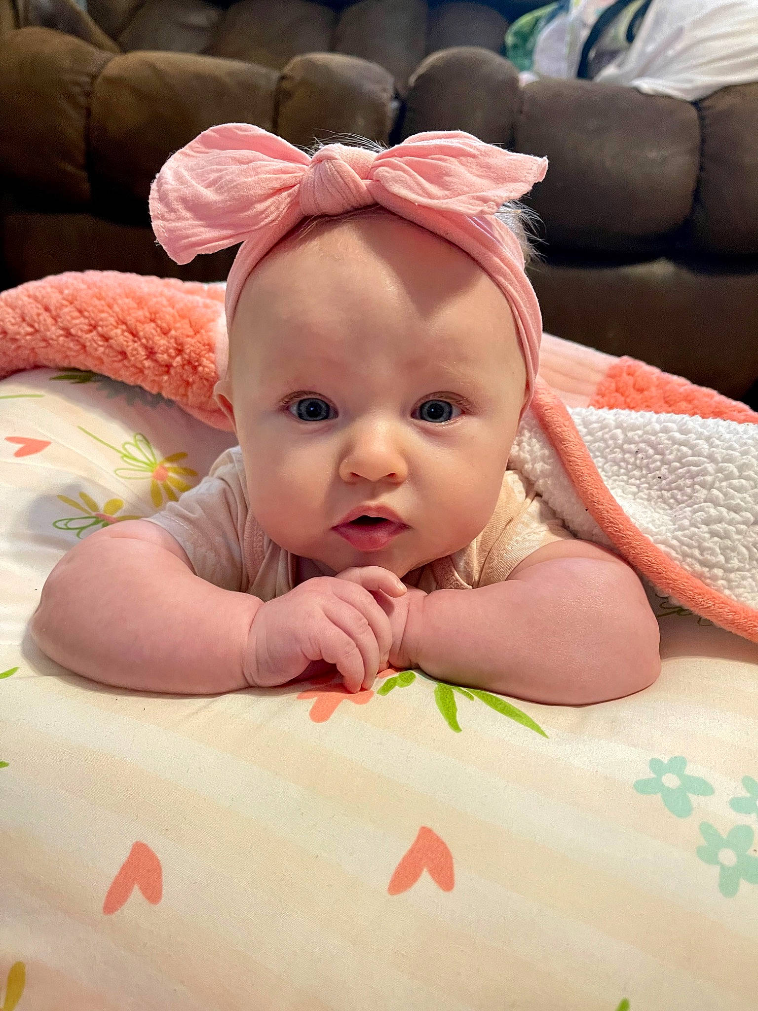 Elsie joined the competition — help win amazing prizes! baby, baby_products, baby_toddler_clothing, cheek, child, chin, comfort, eye, fun, happy, head, human_body, iris, linens, mouth, person, pink, sitting, skin, thumb