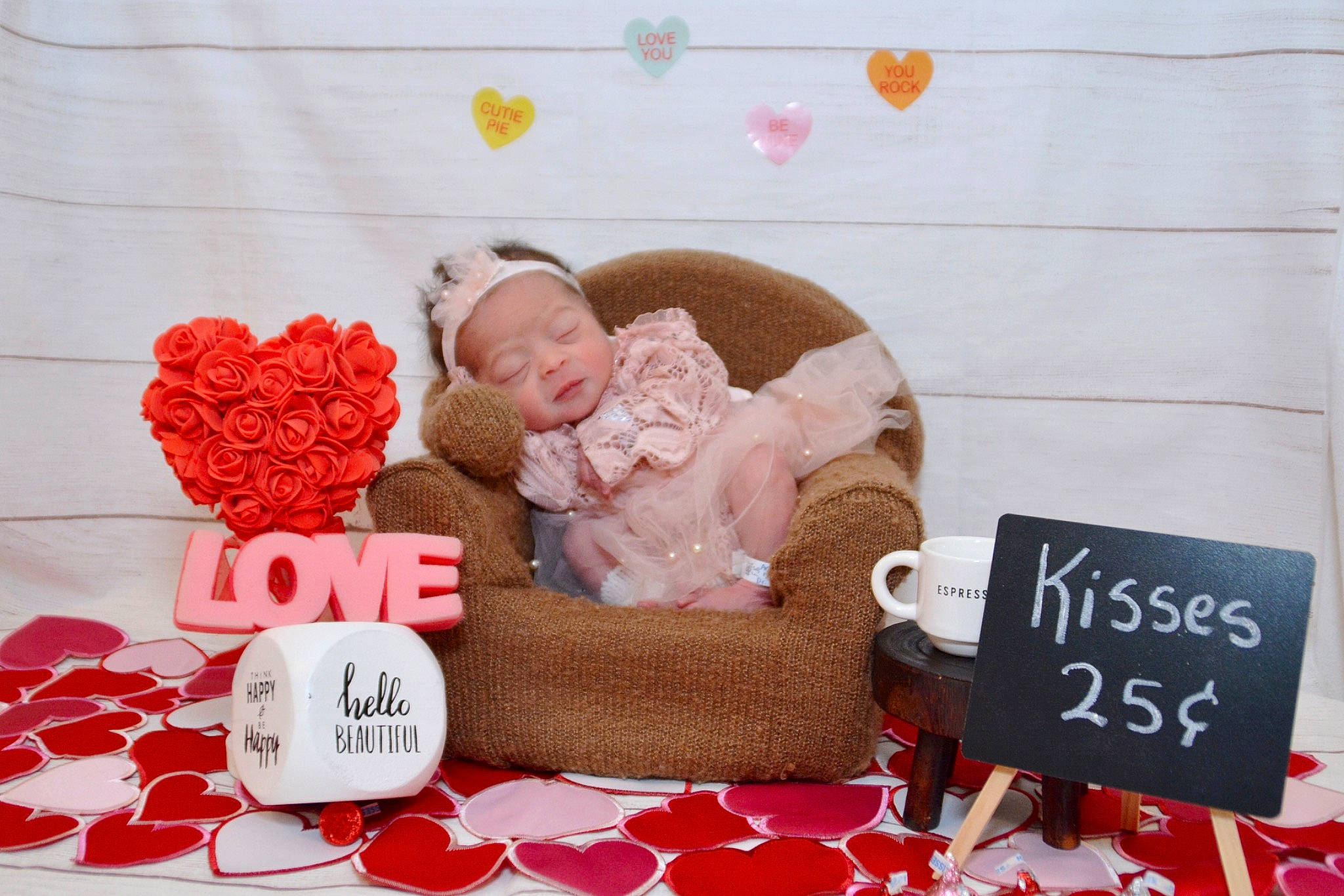 Emi is registered to the contest to win money with this photo: baby, baby_sleeping, carmine, child, comfort, couch, event, font, happy, holiday, linens, love, pattern, peach, person, pink, product, room, teddy_bear, textile