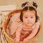 Georgia is registered to the contest to win money with this photo: adorable, baby, baby_girl, basket, bracelet, child, cozy, cute, floor, hair_ties, home, indoor, infant, knitted_blanket, looking_up, pink_dress, pony_tails, portrait, soft_lighting, woven_basket