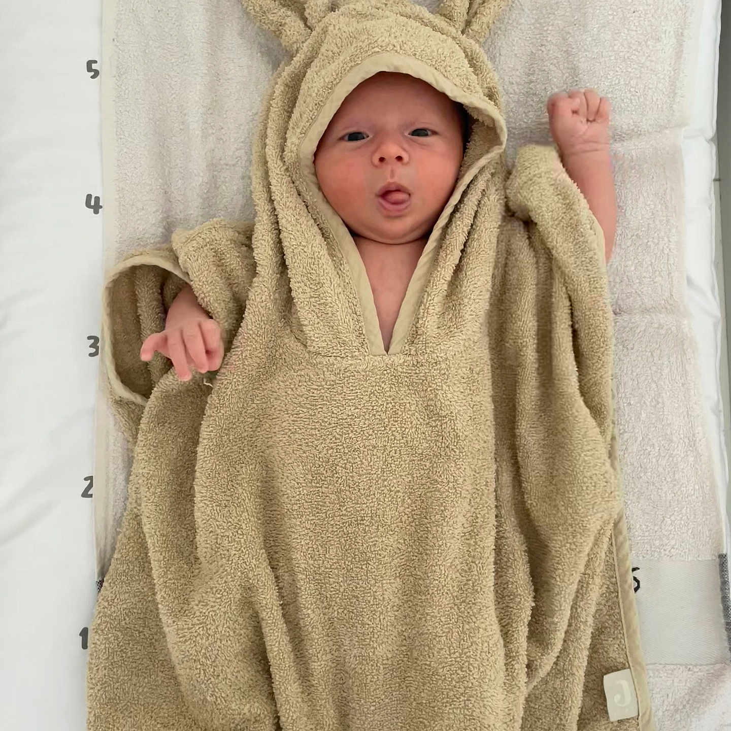 Leo a rejoint le concours — aidez-le/la à gagner de superbes lots ! baby, bath_time, blanket, bunny_ears, child, cute, cute_expression, face, hooded_towel, indoors, infant, light_background, newborn, person, raised_arm, smiling, soft_texture, tongue_out, towel, wrapped