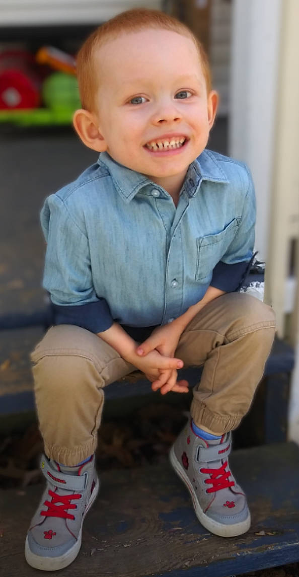 Colton is registered to the contest to win money with this photo: baby, baby_toddler_clothing, child, collar, cool, dress_shirt, electric_blue, flash_photography, fun, happy, joy, knee, person, photograph, shoe, sleeve, smile, snapshot, sneakers, standing