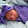 Lydia joined the competition — help win amazing prizes! newborn, baby, sleeping, purple_wrap, headband, blanket, cozy, soft_texture, infant, peaceful, portrait, closeup, cute, resting, wrapped, child, fabric, toddler, face, relaxation