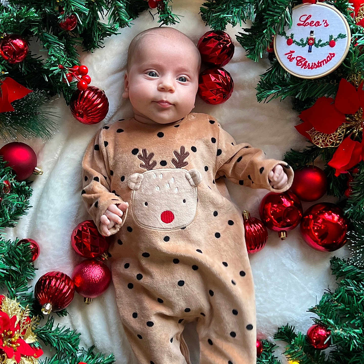 Leo joined the competition — help win amazing prizes! accessories, baby, blanket, christmas, christmasdecorations, christmastree, clothing, face, festival, flower, food, happy, head, pajamas, person, photography, plant, portrait, smile, sweets