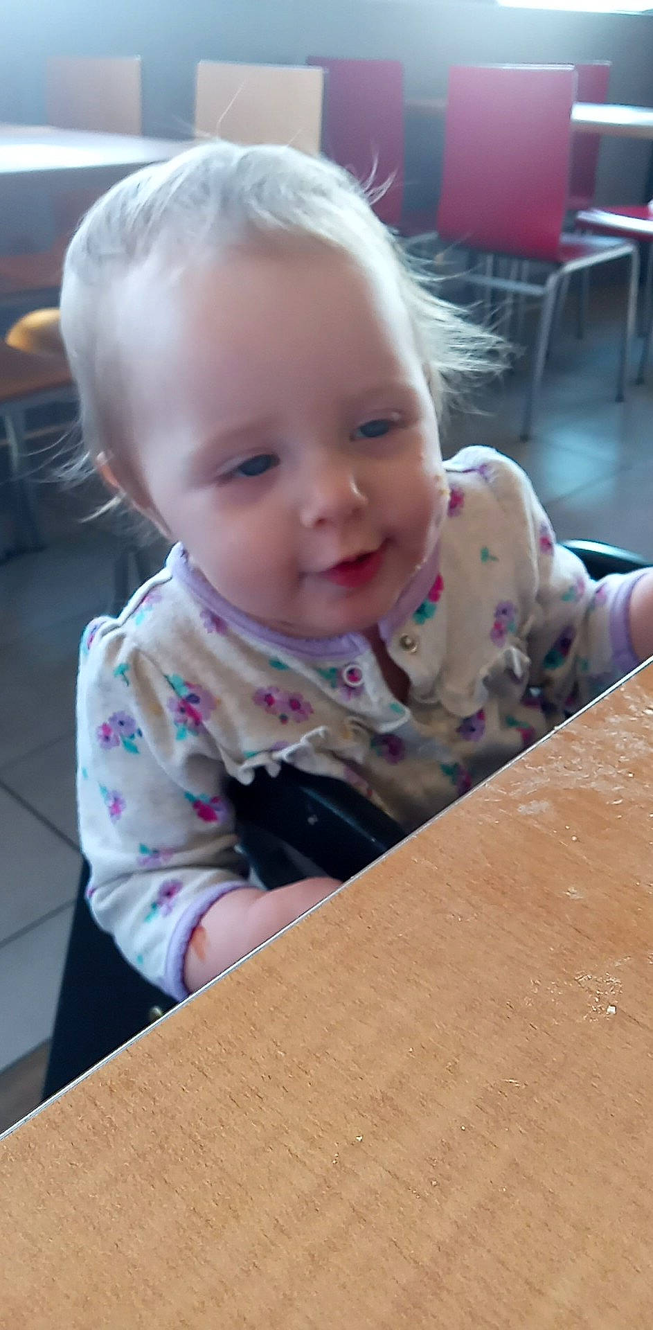 Ernestine joined the competition — help win amazing prizes! baby, baby_toddler_clothing, chair, cheek, child, crawling, floor, flooring, fun, hardwood, head, iris, mouth, nose, person, sitting, skin, smile, toddler, tummy_time