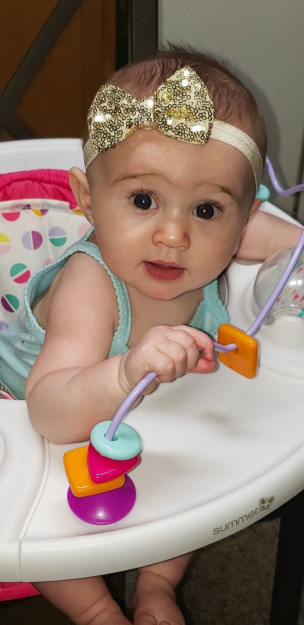 Jasmyn joined the competition — help win amazing prizes! baby, cheek, child, hair_accessory, head, headband, person, play, skin, tableware, toddler