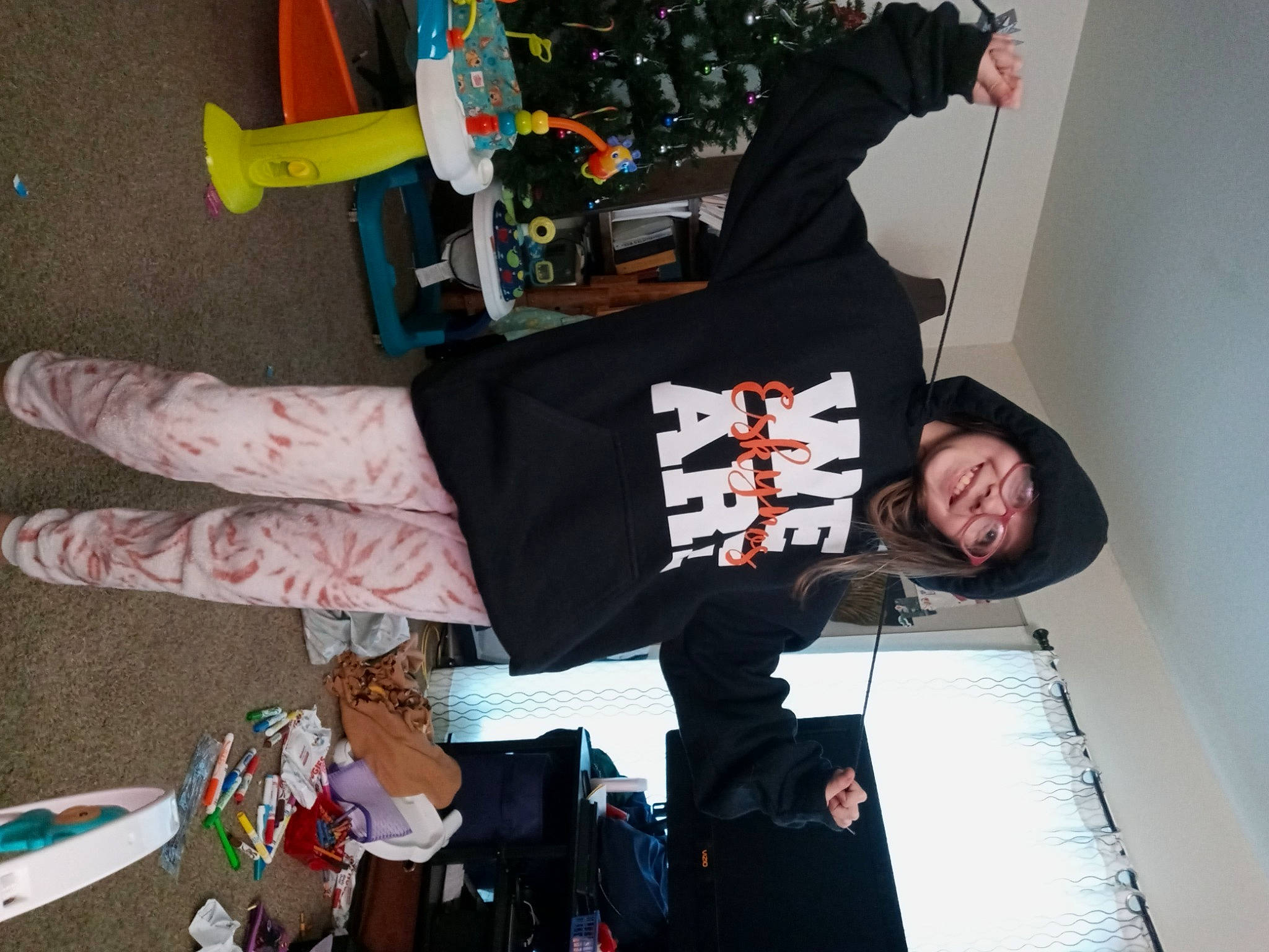 Kaycee joined the competition — help win amazing prizes! costume, fun, hat, headwear, joy, knee, person, room, smile, sock, t_shirt, textile, thigh, walking_shoe