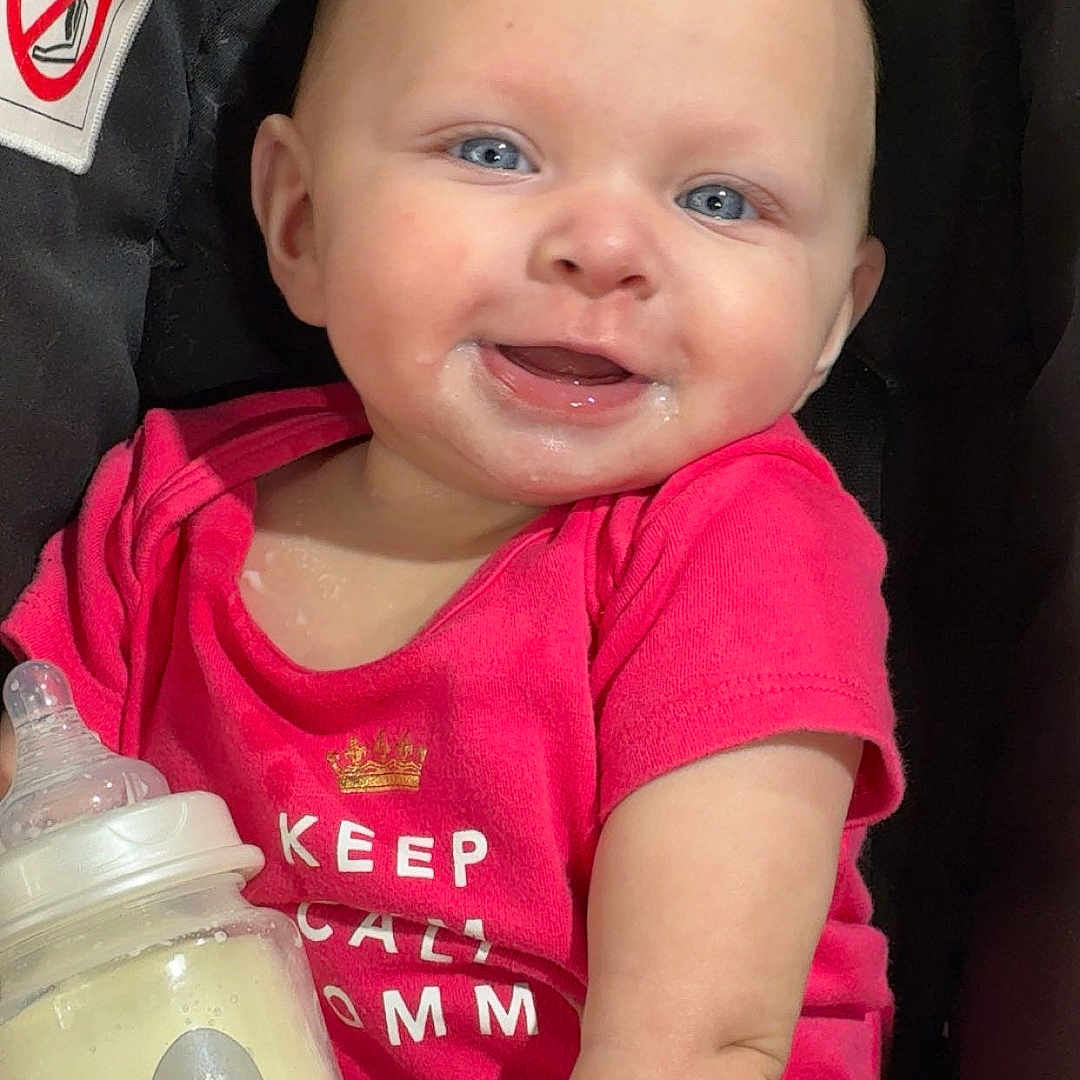 Niamyah joined the competition — help win amazing prizes! baby, beverage, clothing, cream, cutlery, dessert, face, food, happy, head, icecream, juice, laughing, milk, person, photography, portrait, smile, spoon, t_shirt