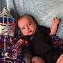 Dakeem joined the competition — help win amazing prizes! baby, infant, face, blue_blanket, balloon, usa, red_white_blue, decorations, tinsel, black_clothing, pout, curious, chubby_cheeks, lying_down, indoors, soft_light, cute, festive, necklace, celebration