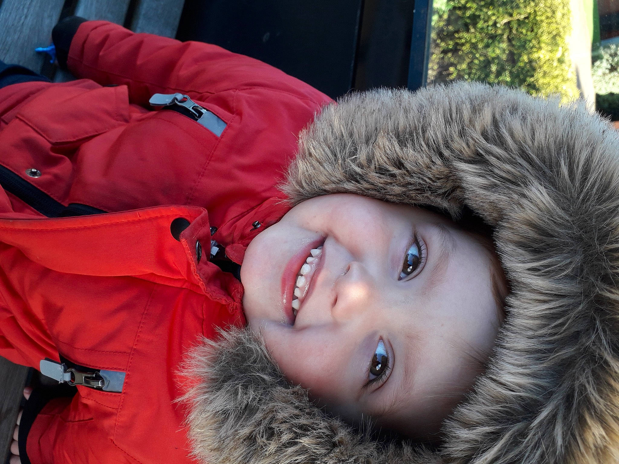 Robert is registered to the contest to win money with this photo: beard, child, electric_blue, freezing, fun, fur, fur_clothing, happy, headwear, jacket, joy, lip, mammal, nose, person, plant, portrait_photography, skin, smile, street_fashion