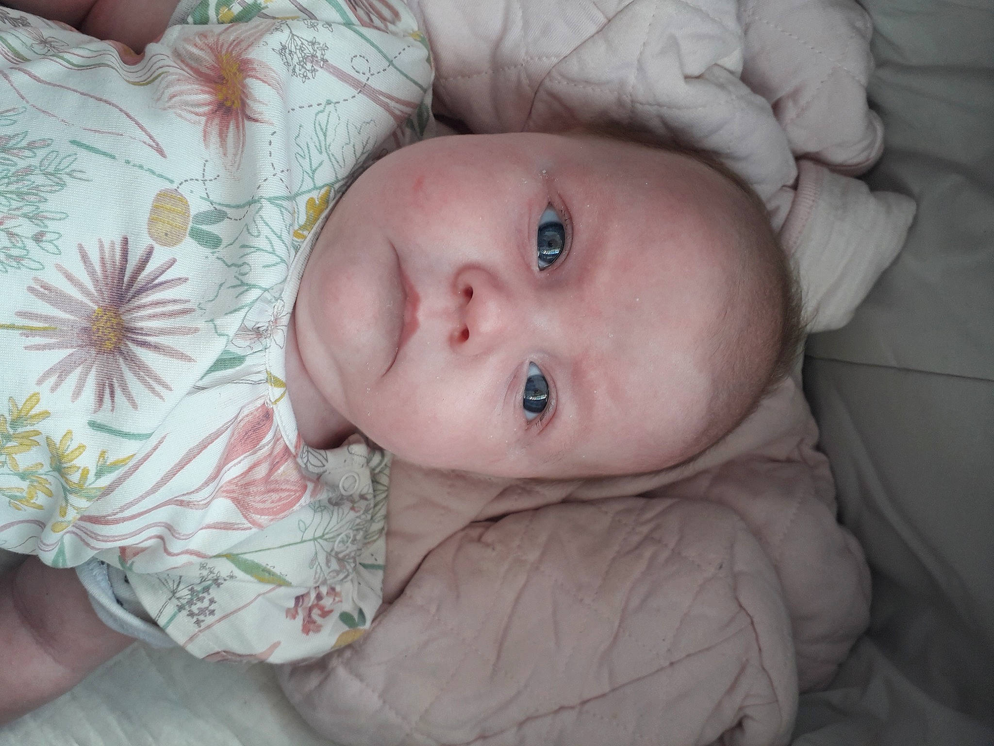 Olivia is registered to the contest to win money with this photo: baby, baby_toddler_clothing, cheek, child, chin, close_up, comfort, eyebrow, eyelash, face, forehead, human_body, iris, lip, mouth, nose, person, skin, sleeve, textile