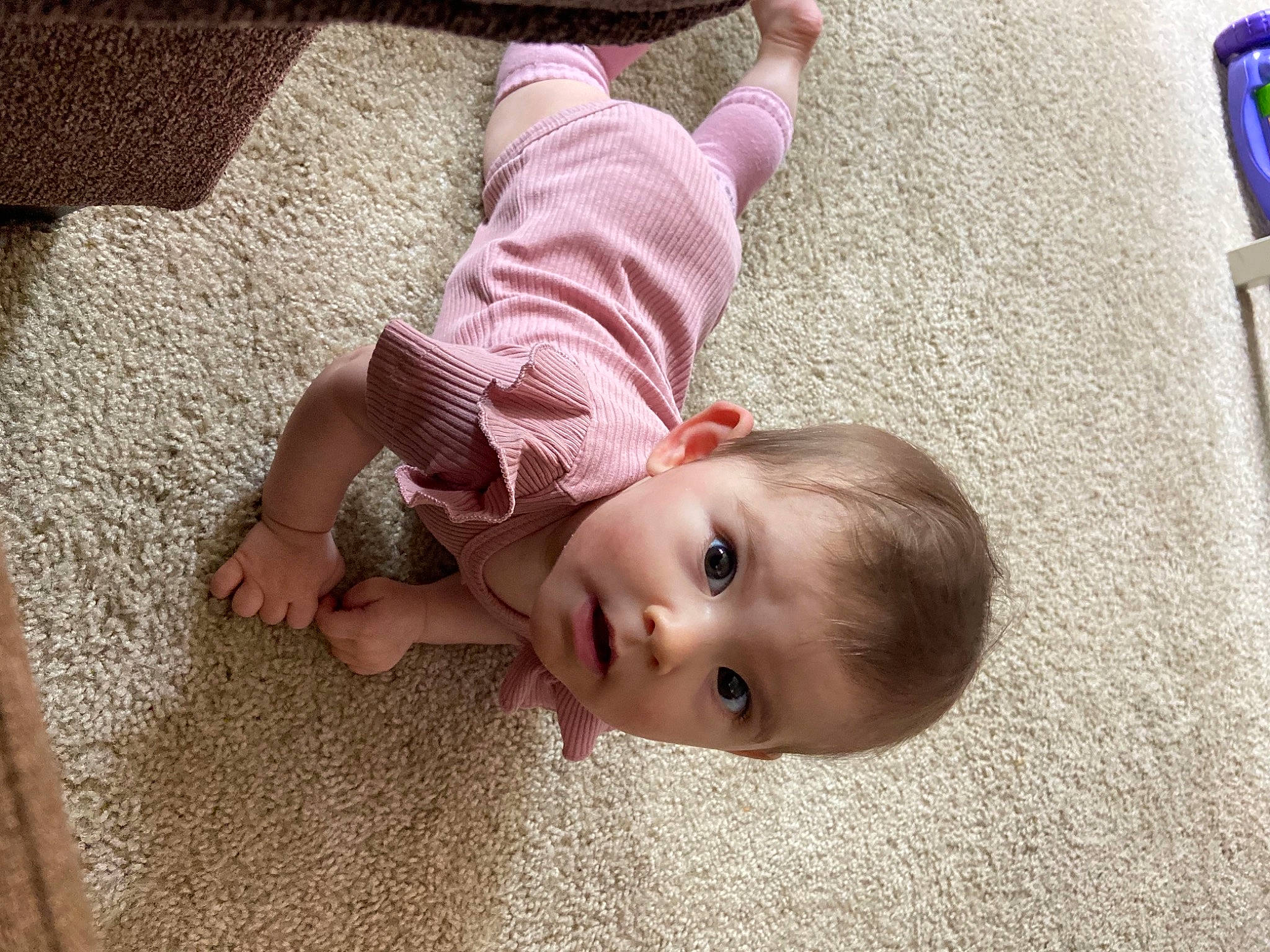 Patricia joined the competition — help win amazing prizes! baby, baby_toddler_clothing, cheek, child, eye, finger, floor, flooring, grass, hand, hardwood, head, human_body, iris, leg, nose, person, skin, sleeve, surprise