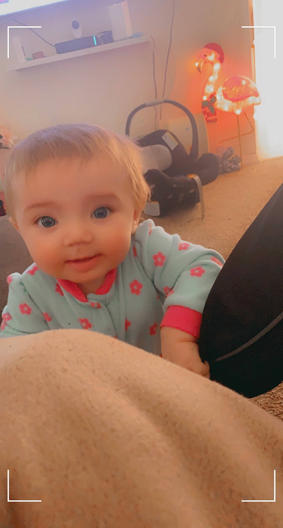 Starrlynn joined the competition — help win amazing prizes! audio_equipment, baby, baby_toddler_clothing, chair, cheek, child, comfort, flooring, fun, hairstyle, happy, nose, person, room, sitting, skin, smile, t_shirt, toddler, vacation