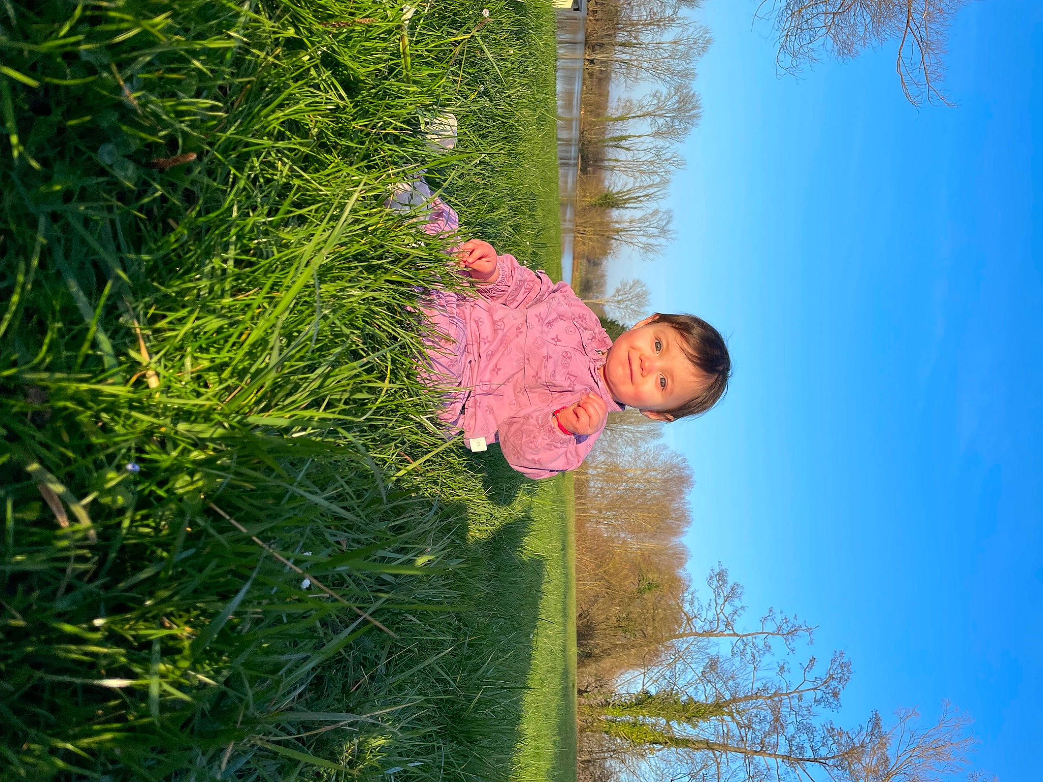Bella participe au concours pour gagner de l'argent avec cette photo : branch, child, fun, grass, happy, joy, landscape, leisure, magenta, people_in_nature, person, plant, plant_stem, shrub, sky, terrestrial_plant, toddler, tree, trunk, twig