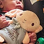 Prince Legend is registered to the contest to win money with this photo: baby, child, plush_toy, dobby, car_seat, infant, soft_toy, toddler, cute, family, love, affection, candid, indoors, seatbelt, holding, person, face, hand, comfort