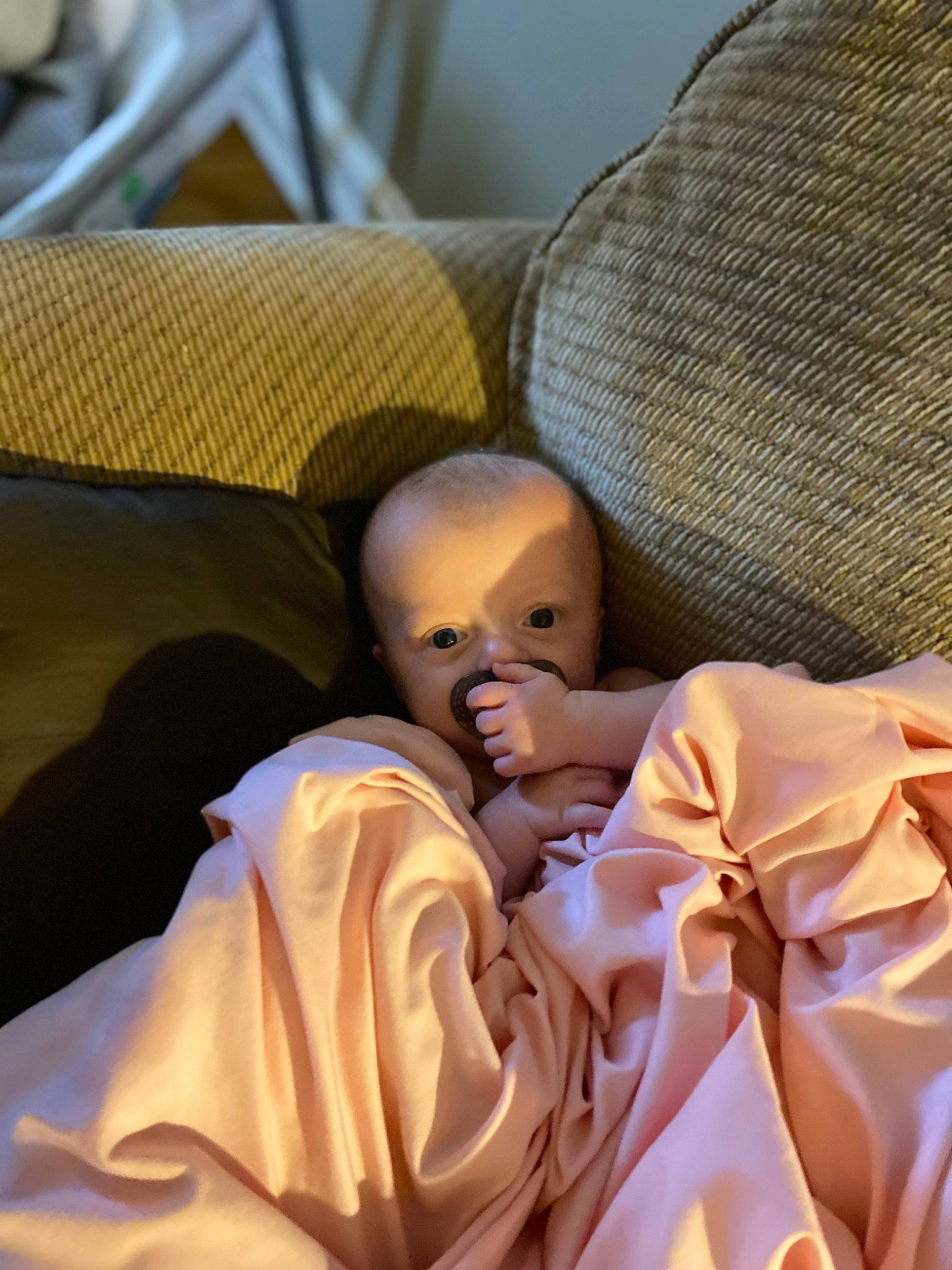 Jaxon joined the competition — help win amazing prizes! art, baby, bedding, car_seat, carmine, child, comfort, couch, linens, peach, person, room, sculpture, wood