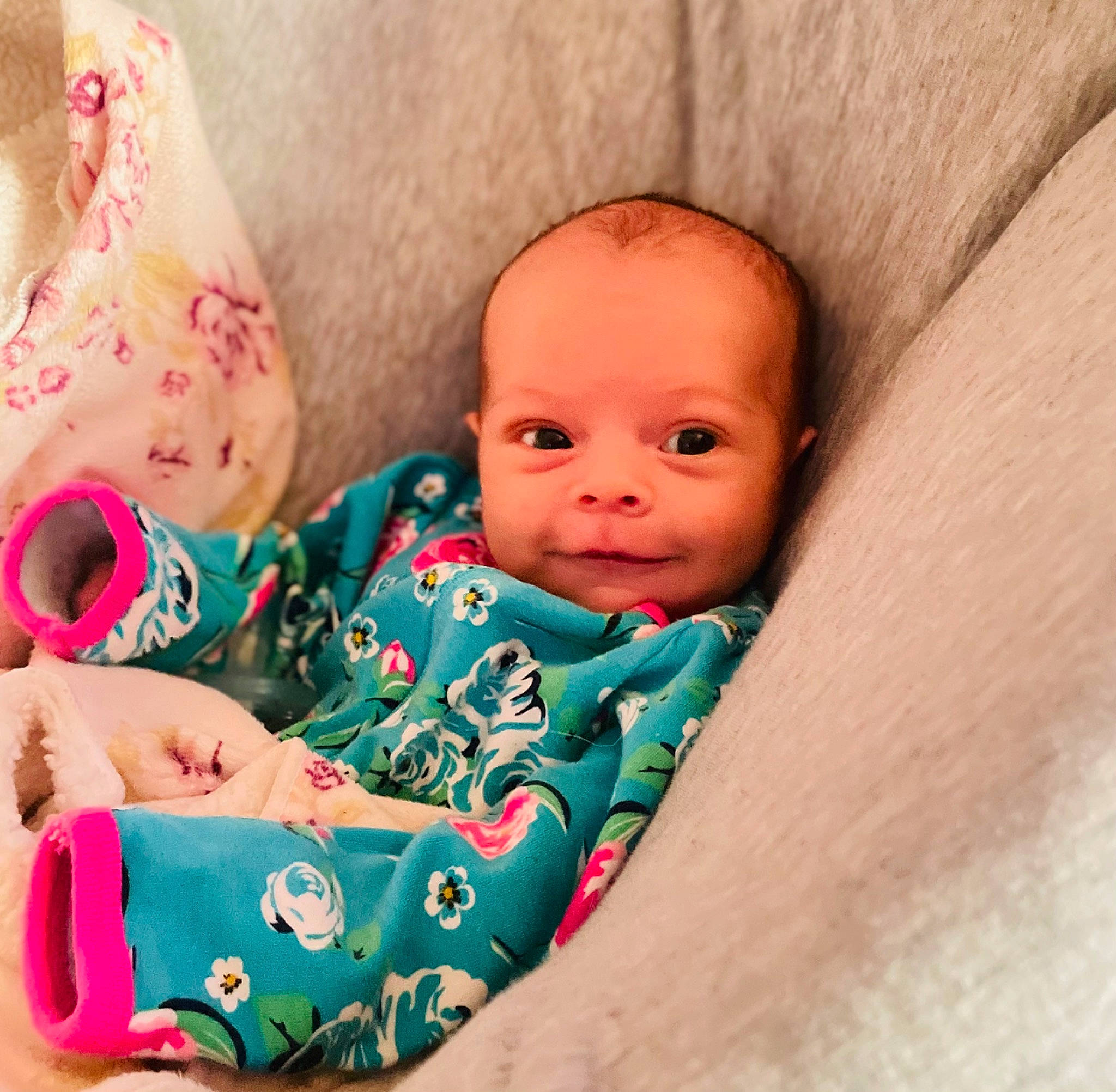 Brynlee joined the competition — help win amazing prizes! baby, baby_toddler_clothing, cheek, comfort, eye, face, finger, happy, head, human_body, linens, lip, mammal, person, pink, skin, sleeve, textile, toddler, toy