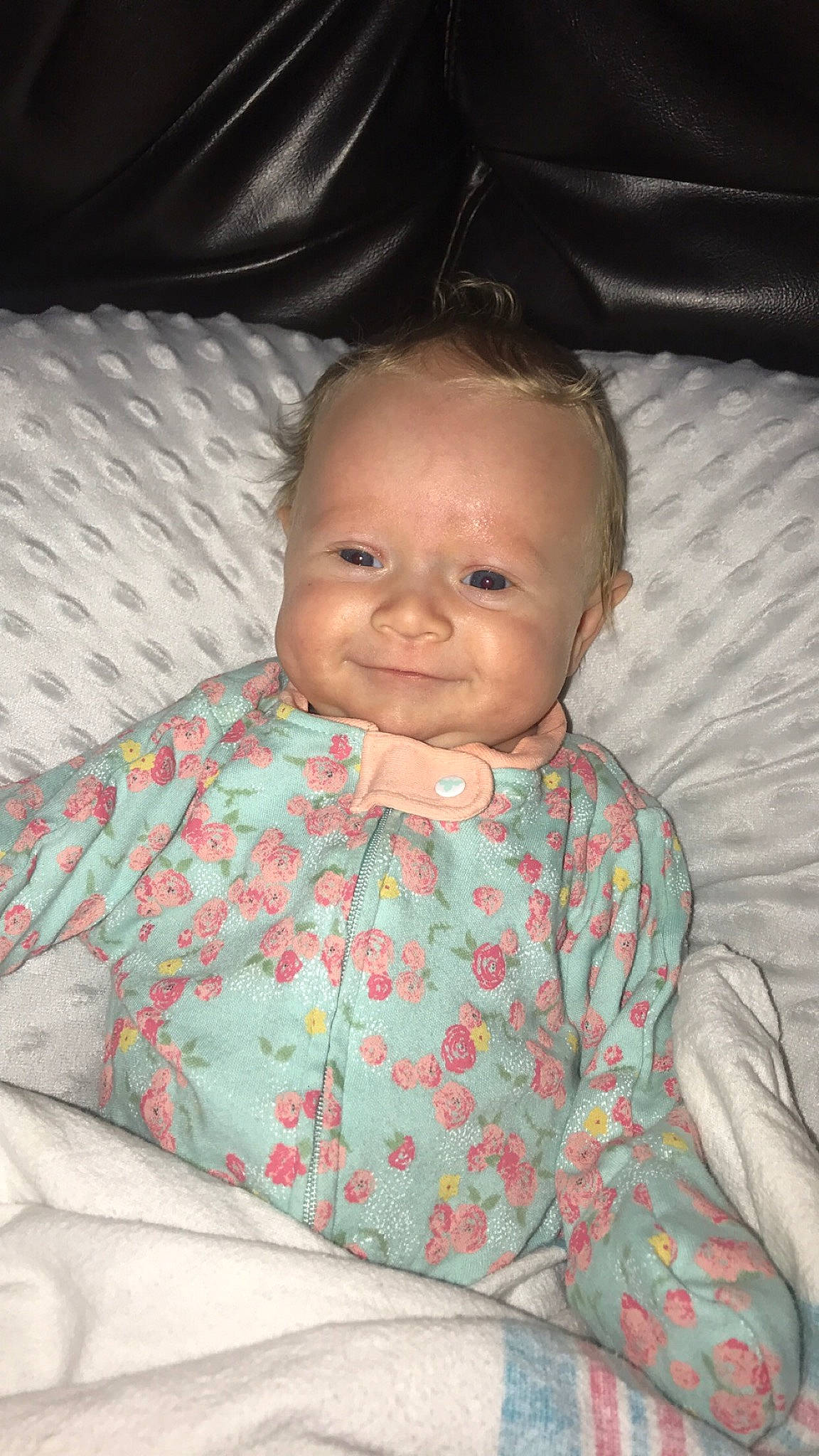 Hadley joined the competition — help win amazing prizes! baby, baby_toddler_clothing, cheek, child, chin, comfort, eye, fun, happy, head, iris, joy, linens, lip, nose, pattern, person, sitting, skin, sleeve