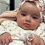 Amélia participe au concours pour gagner de l'argent avec cette photo : baby, infant, headband, floral, pacifier, blanket, clothing, cute, child, face, hand, indoors, portrait, expression, soft, warm, young, person, newborn, comfort