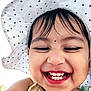 toddler, child, smiling, laughing, hat, polka_dot, white, yellow, happy, outdoor, face, closeup, teeth, skin, person, summer, sunhat, cute, joyful, fun