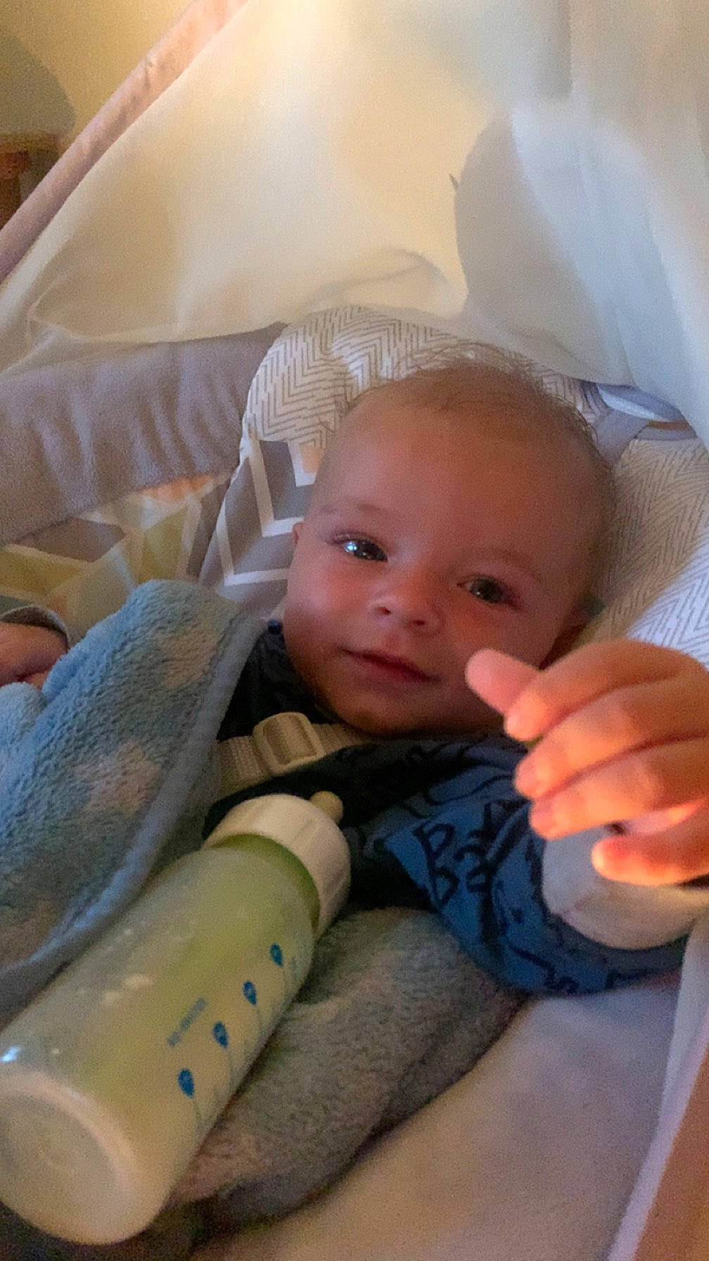 Zane joined the competition — help win amazing prizes! baby, baby_products, baby_toddler_clothing, cheek, child, comfort, drinkware, finger, gesture, hand, linens, nail, person, product, room, sitting, skin, smile, thumb, toddler