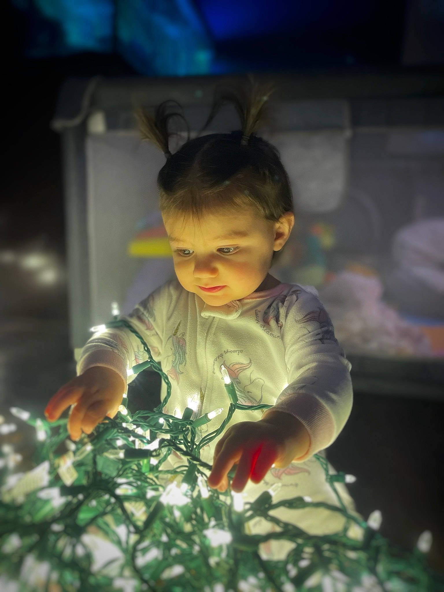 Evelyn joined the competition — help win amazing prizes! baby, child, darkness, eye, facial_expression, flash_photography, fun, grass, happy, leisure, night, people_in_nature, person, plant, play, portrait_photography, room, sitting, toddler, tree