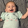 Cierra joined the competition — help win amazing prizes! arm, baby, blanket, cat_face, cheerful, child, clothing, cute, happy, indoor, infant, lying_down, pale_blue, person, shirt, small_hands, smiling, soft_texture, toddler, young_child