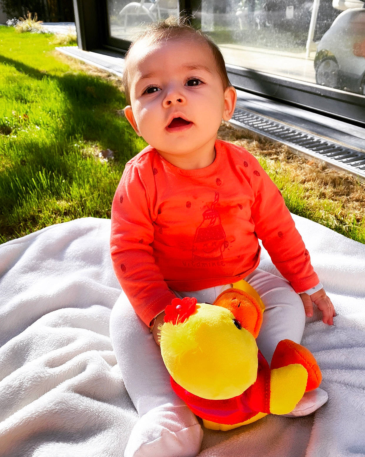 Maylis a rejoint le concours — aidez-le/la à gagner de superbes lots ! baby, baby_playing_with_toys, baby_products, baby_toddler_clothing, baby_toys, child, face, fun, grass, happy, leisure, nose, people_in_nature, person, plant, recreation, sitting, skin, teddy_bear, toddler