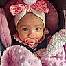 Miyanni joined the competition — help win amazing prizes! baby, infant, pacifier, blanket, car_seat, headband, pink, cute, child, face, eyes, clothing, soft_texture, indoor, portrait, adorable, young, warm, comfort, closeup