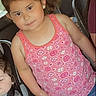 child, girl, toddler, car, car_seat, seat_belt, pink_bow, pink_tank_top, denim_shorts, holding_hands, earrings, window, seat, interior, sitting, person, family, young_child, cute, portrait